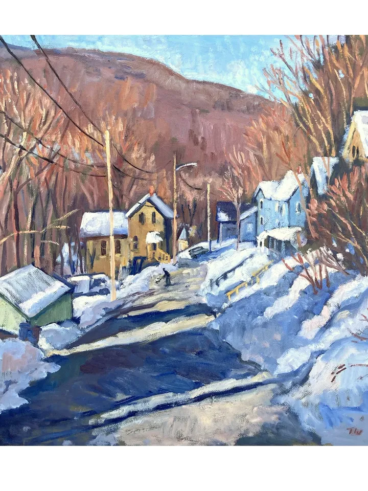 Original Winter Landscape Painting - Toward Vermont/Deep Snow - 16x16 Oil on Canvas, Plein Air Impressionist Fine Art