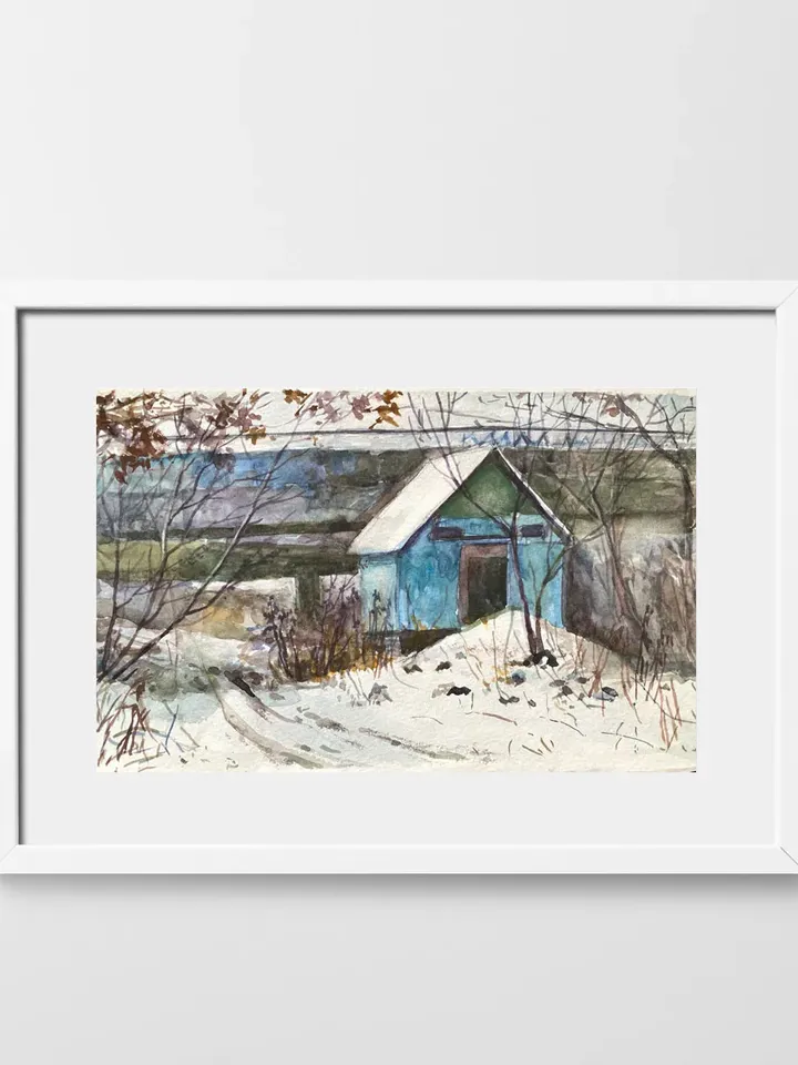 Morning Scene in the Winter Forest Original painting watercolor art wall artwork