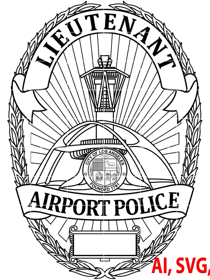 Airport Police Lieutenant Badge, City of Los Angeles Police Badge, Logo, Seal, Custom, Ai, Vector, SVG, DXF, PNG, Digital