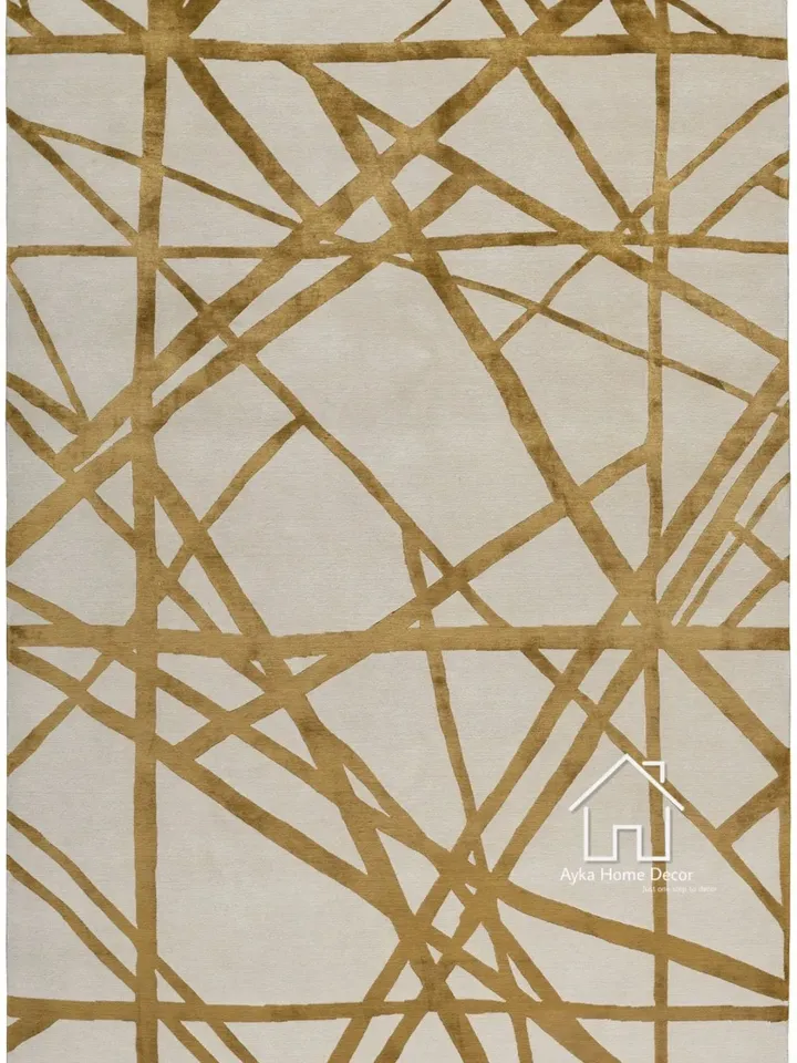 Trans Ocean Textured Hand Tufted ( White-Gold/Blue ) Traditional Area Rug Woolen Carpet Large Area Rug Silk & Wool For Customized Size Dm us