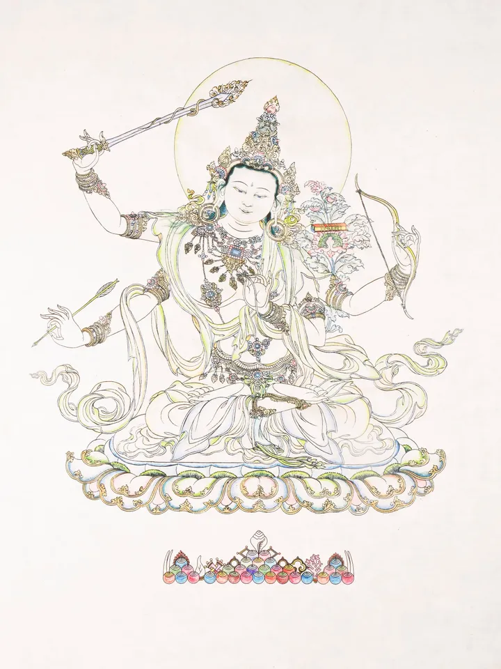 Gandhanra Tibetan Woodblock Thangka Art,Manjusri,Wisdom Buddha,Buddhist Tapestry,From Derge Sutra Printing Temple