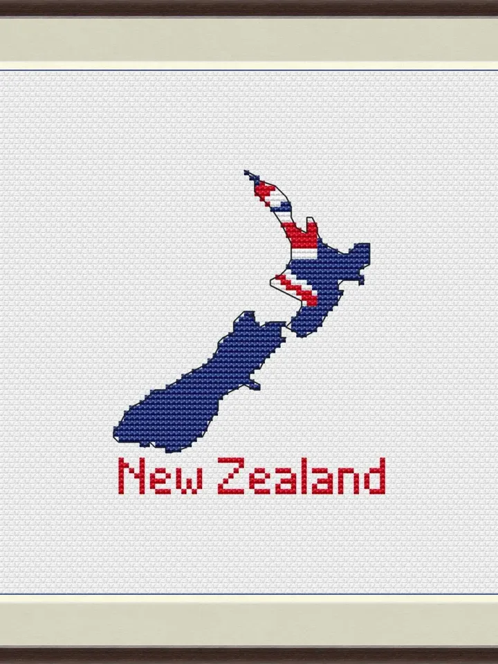 New Zealand map Cross Stitch pattern modern, Oceania easy Xstitch chart PDF