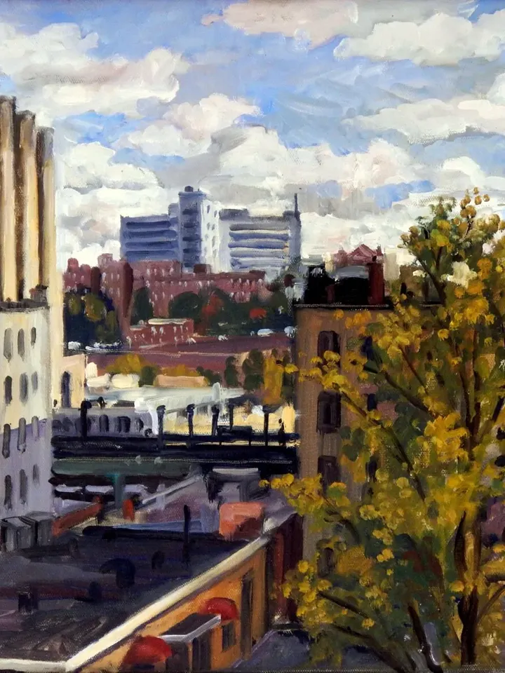 New York City Landscape -Bronx View/Inwood/NYC- 16x20 Oil on Canvas, Plein Air Impressionist Fine Art, Signed Original Cityscape