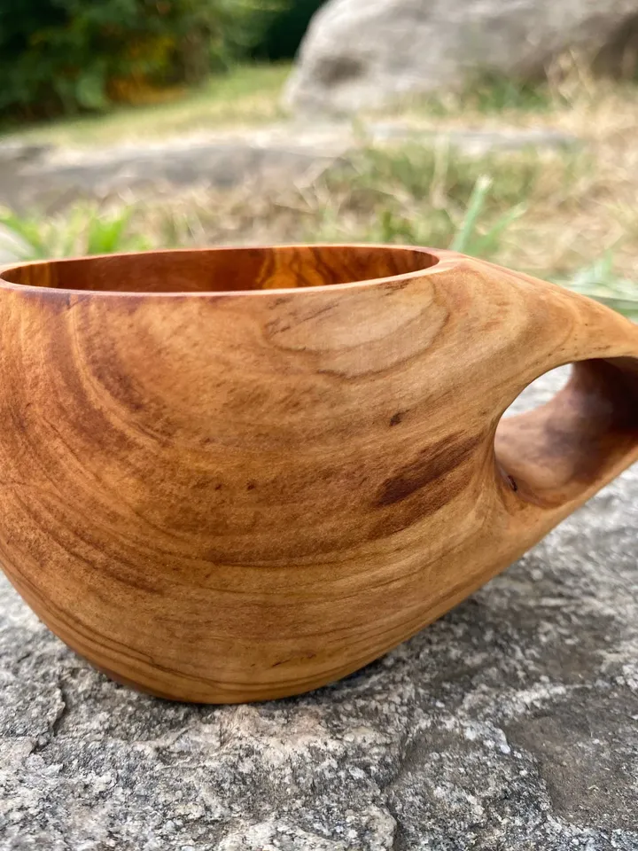 Handmade Olive Wood Kuksa, Wooden Coffee Mug, Camping Cup