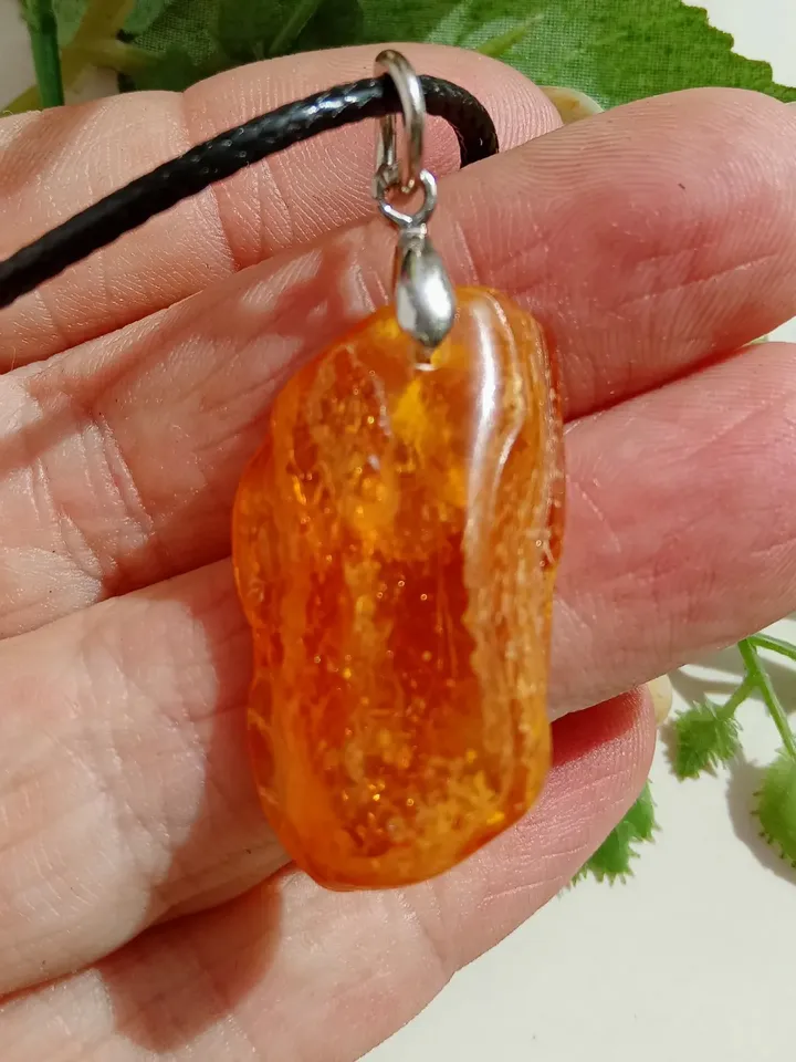 Natural Amber Pendant Necklace Baltic Amber Amulet Necklace Yellow Stone Necklace Black Cord Amber jewelry women and men
