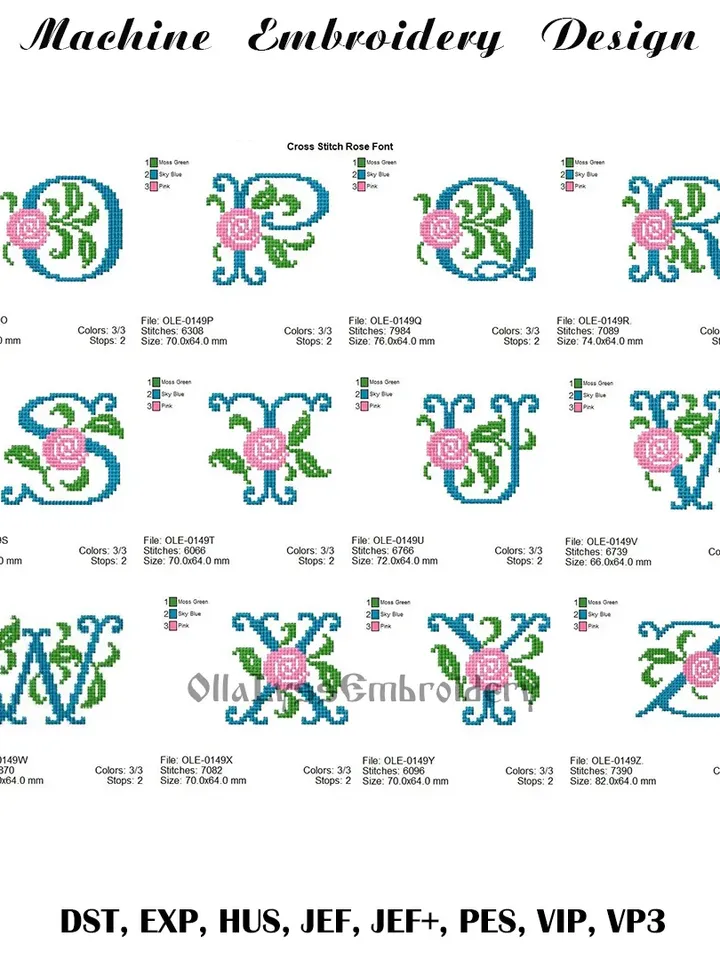 Cross Stitch Rose Font machine embroidery designs
