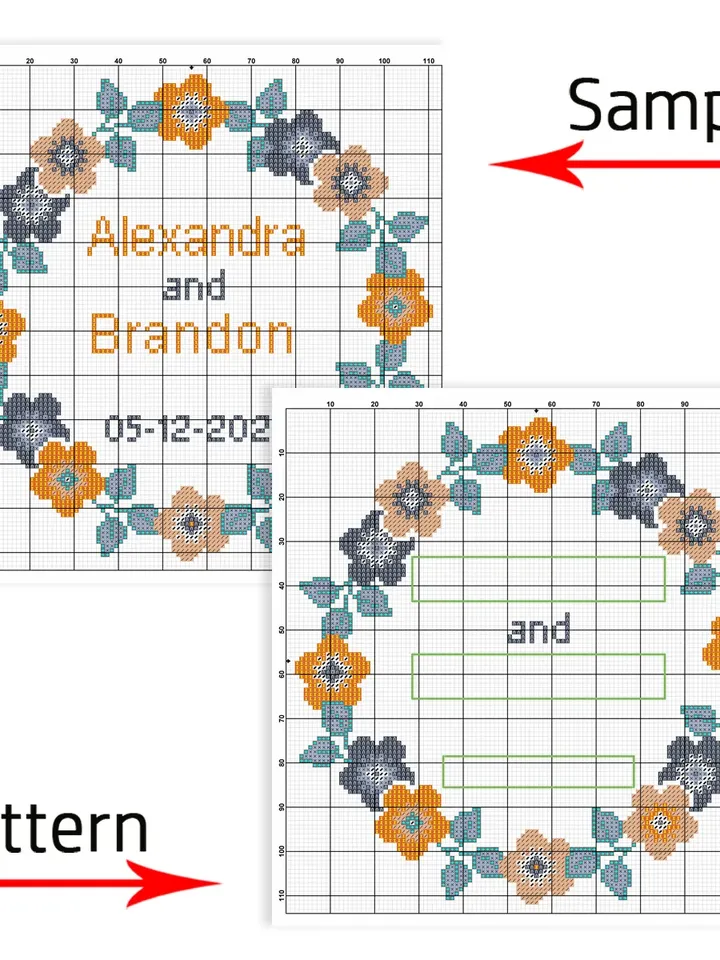 Flower frame cross stitch pattern. Wedding cross stitch pattern. DIY. Floral Wreath.