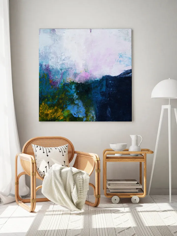 Dark Blue Wall Art, Original Abstract Painting on canvas, Extra Large Square Canvas Art, Square Textured Abstract Art, Aesthetic Wall Art