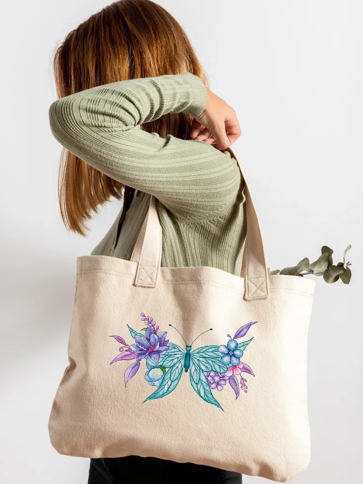 Floral Butterfly Modern Cross Stitch Pattern, Flower Counted Cross Stitch Chart, Nature embroidery, Instant Download PDF