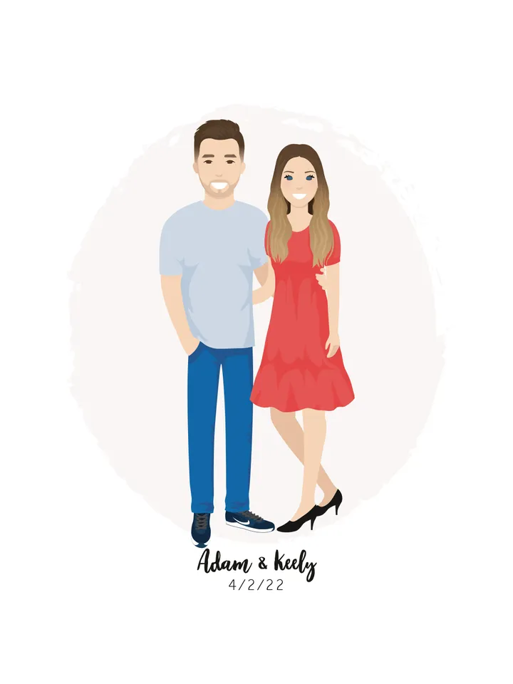 Custom Couple Portrait with pet, Christmas illustration, First paper housewarming gift
