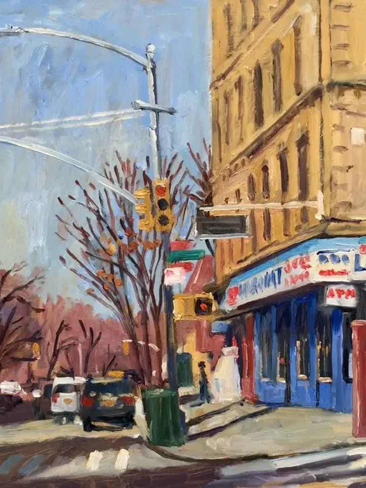 Original New York Cityscape Painting -Sunny Morning/Burnside Ave/West Bronx/NYC- 11x14 Oil on Panel, Signed Urban Impressionist Landscape