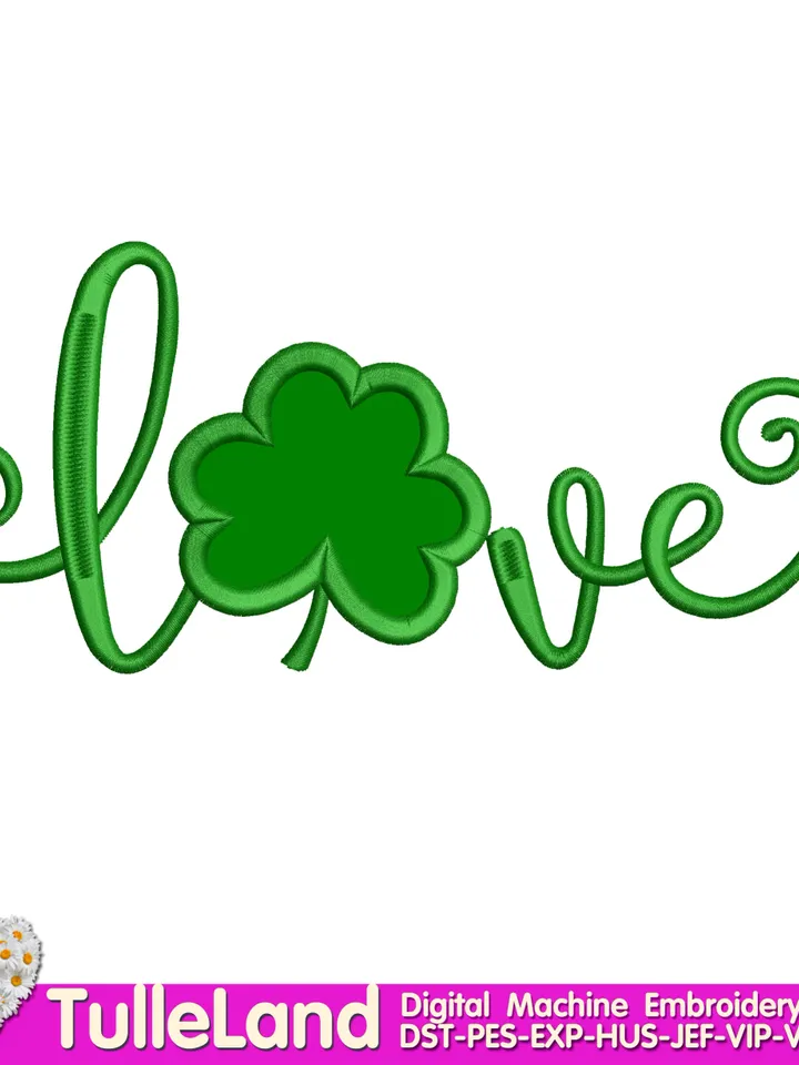 St. Patrick's Day Love  Green Clover Green Irish Shamrock Lucky Irish Princess Applique Design for Machine Embroidery $3.00