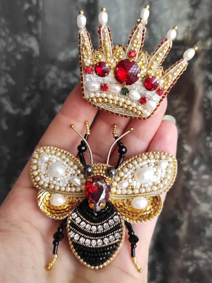 Set of brooches, insect pin, crown brooch, butterfly brooch, bug pin, bee brooch, bug brooch, insects, jewelry set