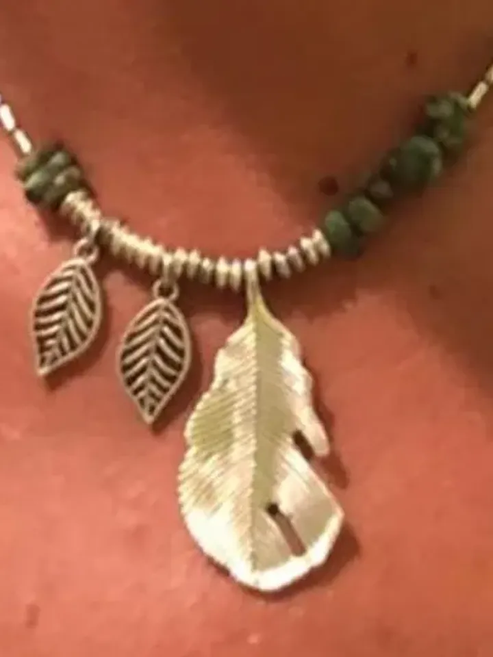 Leaf Necklaces for Women, African Turquoise Beads Necklace Leaves Leaf Pendant, Boho Bohemian Tribal Jewelry, Earth Nature Gift for Women