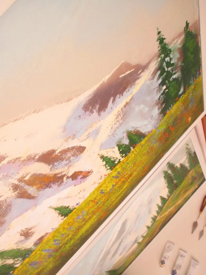2 Mount Rainier Paintings, Diptych, Framed Mountain Paintings on Canvas Original Landscape Art by "Walperion Paintings"