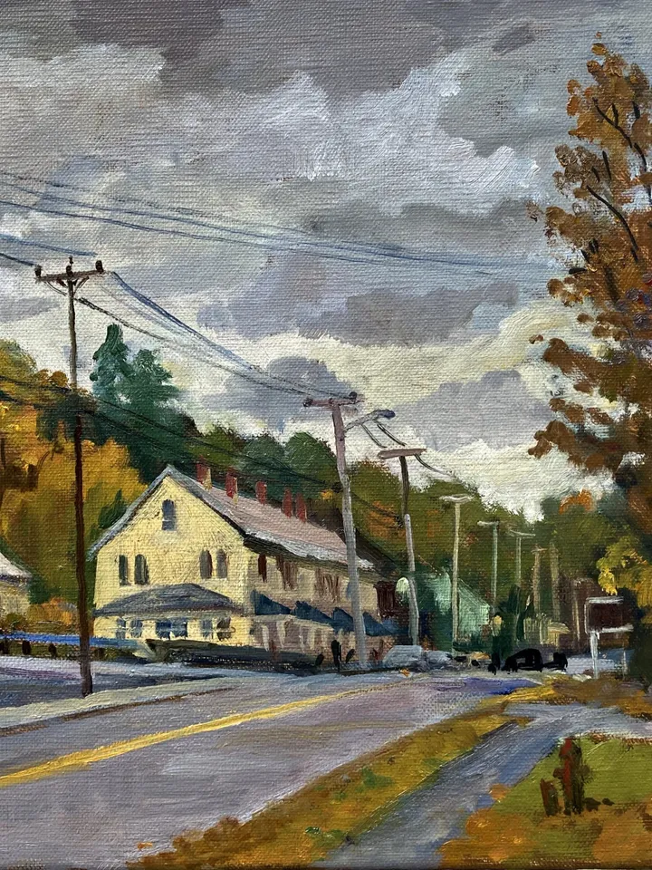 Original Landscape Painting - Autumn Light/North Adams /Berkshires - 11x14 Oil on Linen, Impressionist Plein Air Cityscape Fine Art