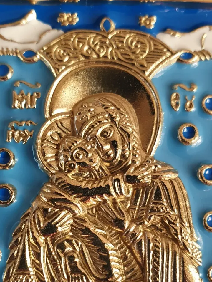 Vladimir icon of the Mother of God | brass icon colorful enamel | copy of an ancien icon 19 c. | Orthodox store