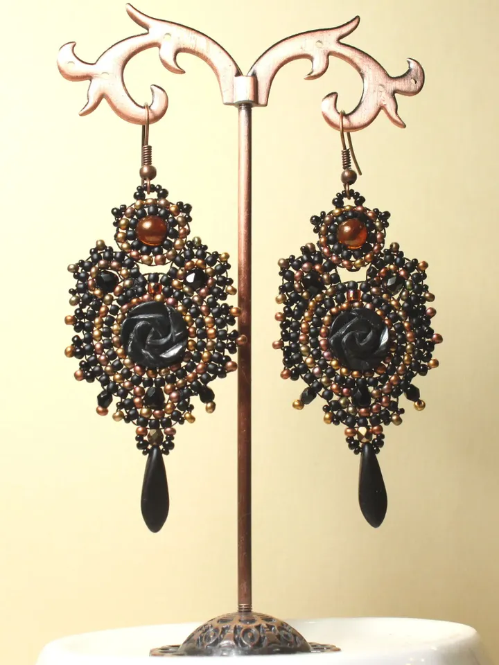 Black agate earrings beaded ethnic boho earrings