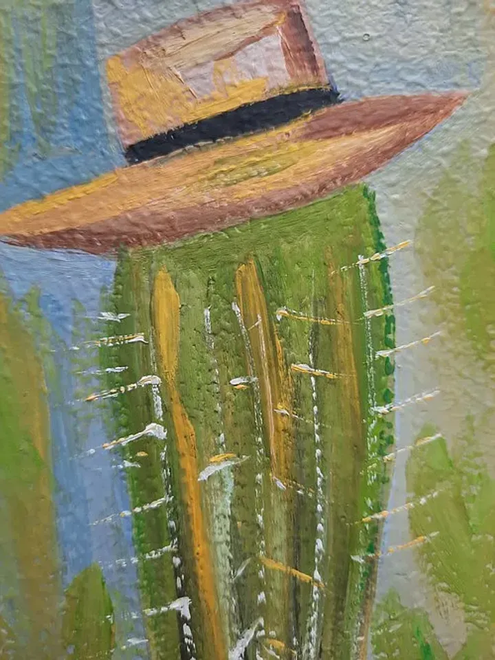 Cactus oil painting Cactus hat art