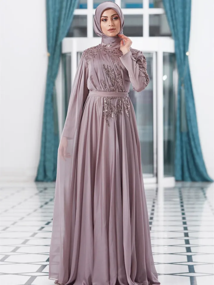AHUNARE HIJAB - Vera Powder Chiffon Wedding Dress, Muslim Evening Gown, Nikah, Islamic Wedding, Engagement, Bridesmaid,