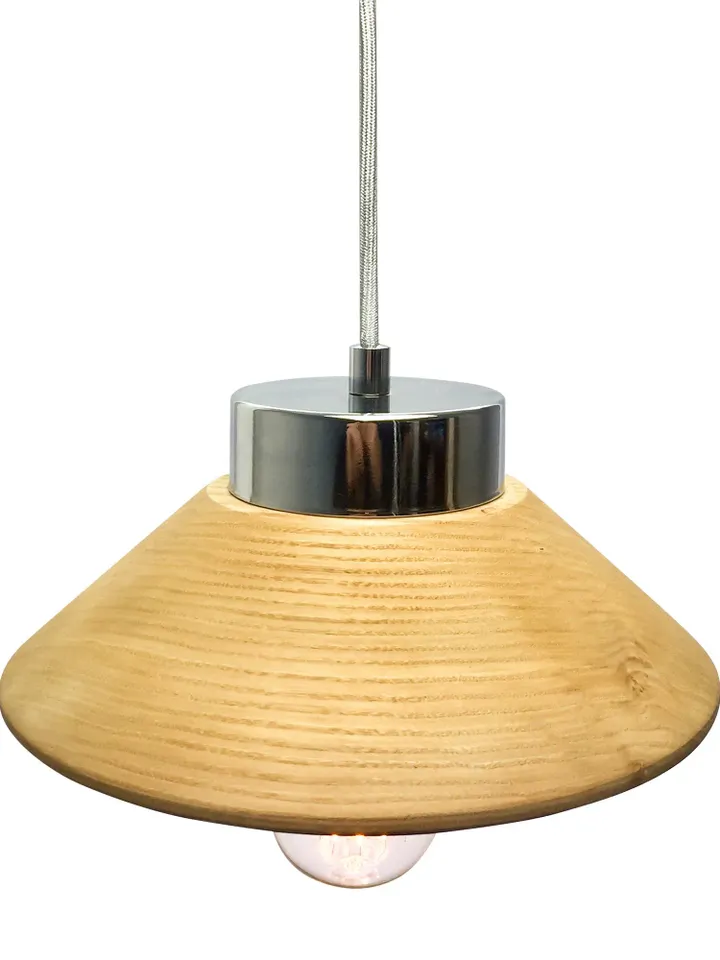 Wooden pendant light, silver chandelier, ceiling lamp