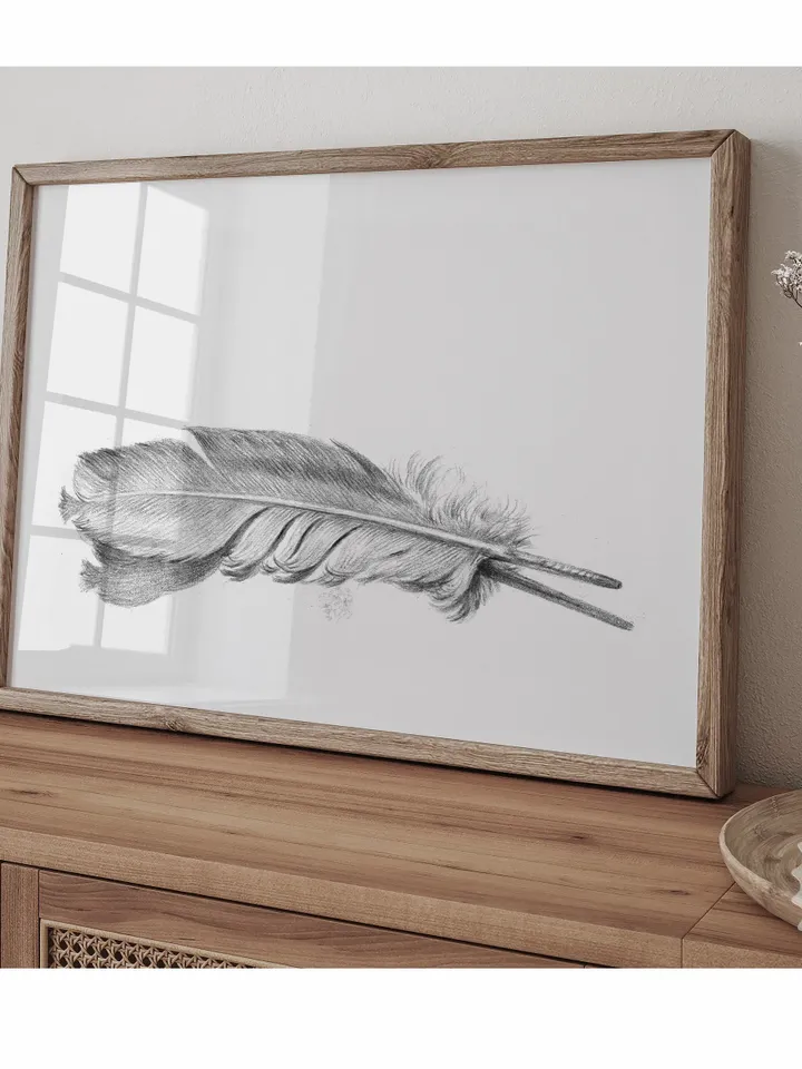 Feather Art Minimalist Sketch, Vintage Neutral Printable Wall Decor, Digital Download | 355