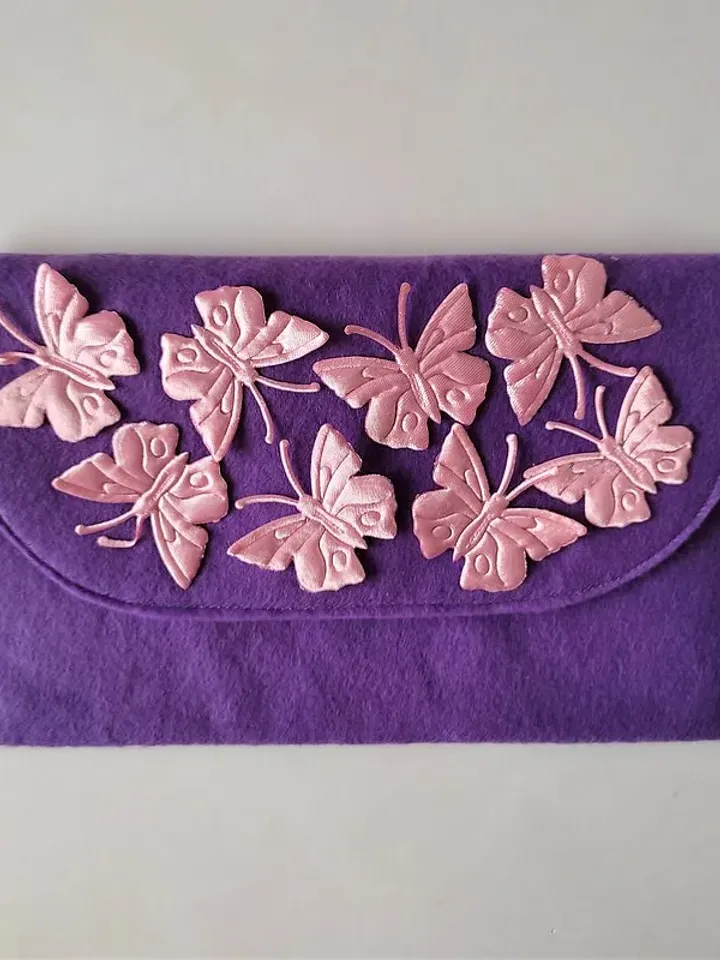 手拿包 Felt clutch cosmetic bag with pink butterflies small bag handbag