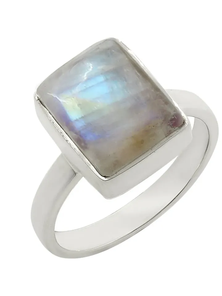 Natural Rainbow Moonstone Ring, 925 Silver Ring, Statement Ring, Cushion Ring, Dainty Ring, Birthstone Ring, Midi Ring, Moonstone Jewelry