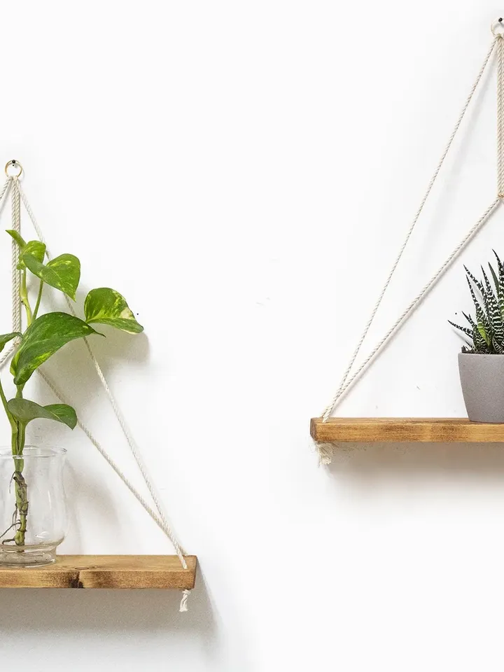 Wooden Floating Shelf Hanging Shelves Planter Shelf Swing Shelf Geometric Shelves Rope Shelving Macrame Shelf Hanging Shelves Rope