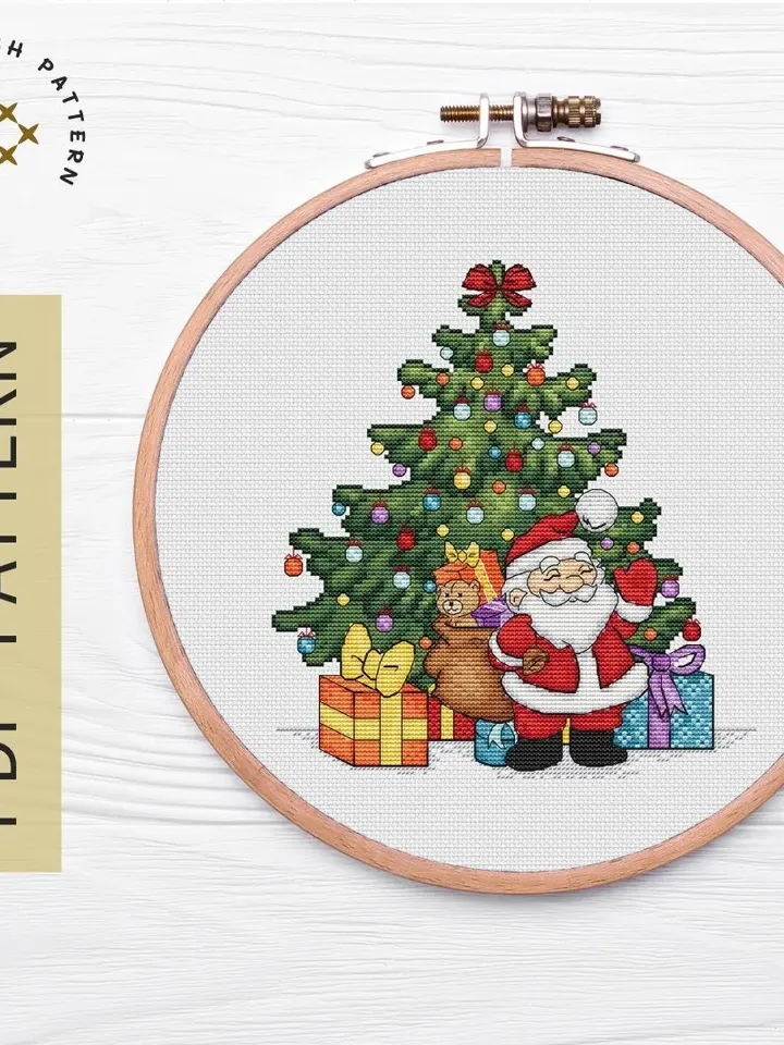 Christmas Santa Cross Stitch Pattern PDF, Winter Counted Cross Stitch, Christmas Counted Cross Stitch Pattern, Instant Download PDF