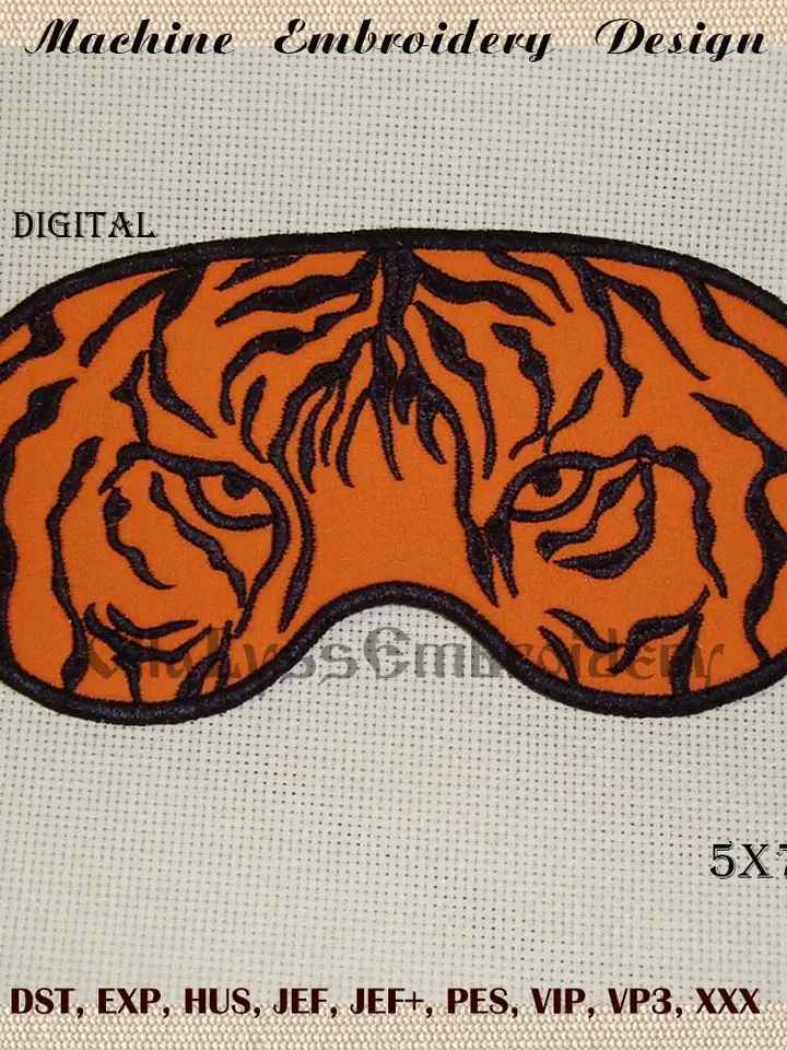 Tiger Sleeping Mask ITH  machine embroidery design