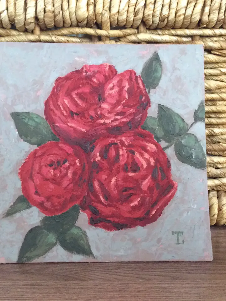 "Red Roses" oil small impasto painting flower stilllife original wall art picture artwork floral
