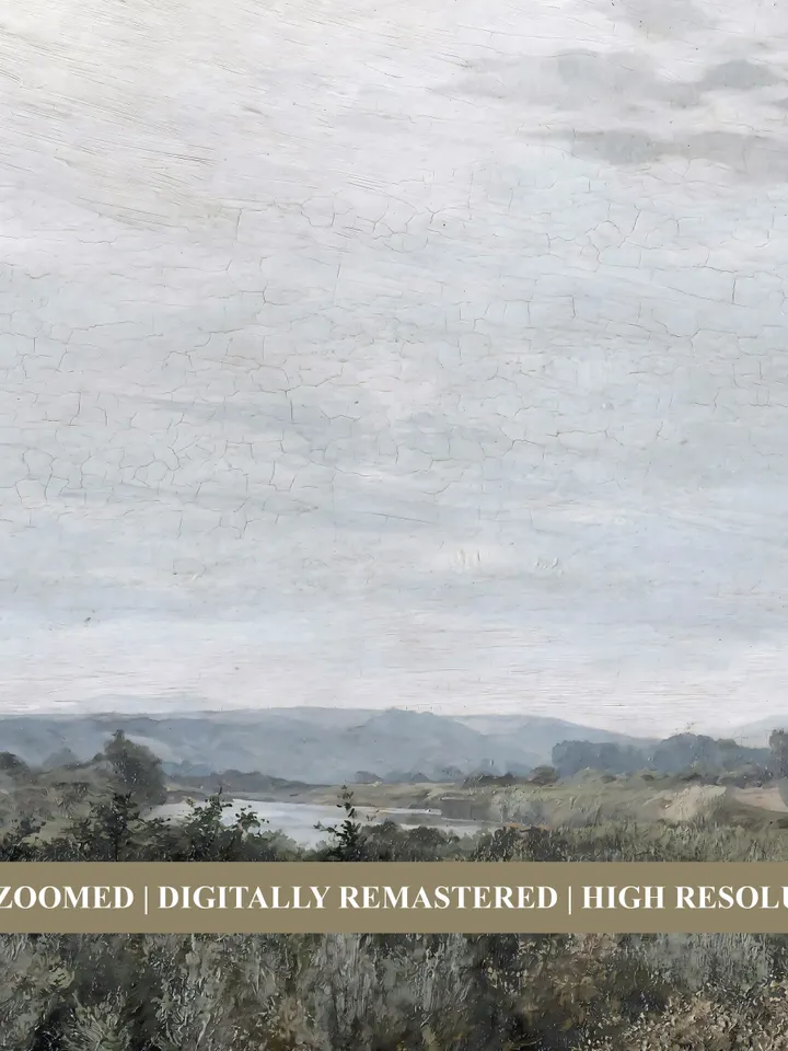 East landscape Oil Painting, Vintage Art Print, Muted Green Farmhouse Wall Decor, Printable Downloadable | 233