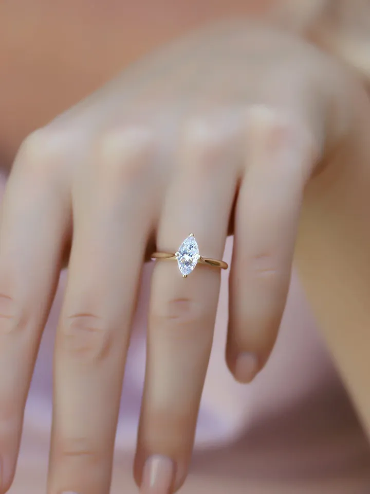 ENGAGEMENT GOLD RING | Marquise Solitaire Gold Rings | Women Promise Ring | Lab Grown Diamond Ring | White Diamond Ring | Ring For Women