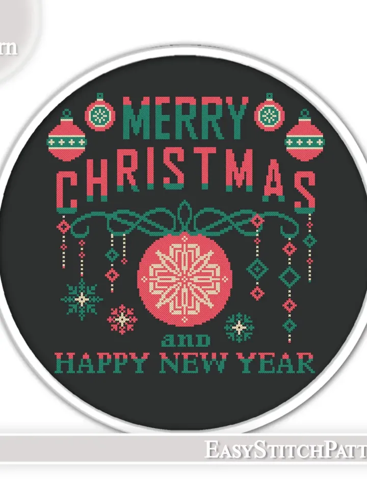 Christmas Cross Stitch Pattern. New Year cross stitch. Text cross stitch.