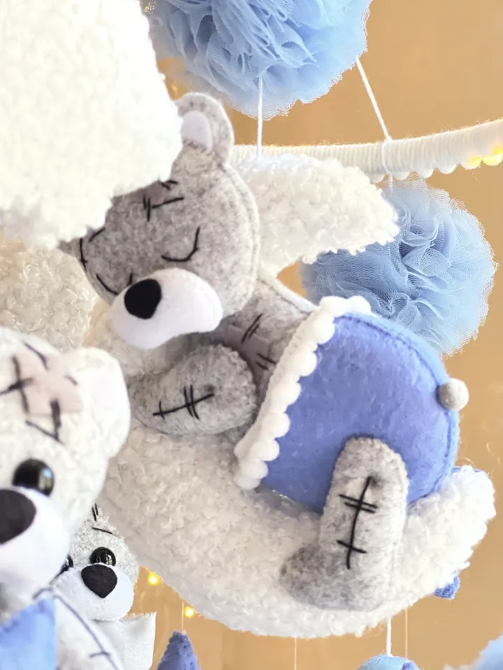 Teddy bears crib mobile musical in blue colour