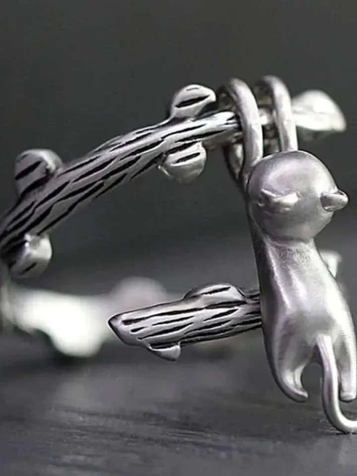 Sterling Silver Cat Fidget Ring, fidget ring, spinner ring, cat ring, cat spinner ring, spinner rings for women, fidget ring women, cat ring