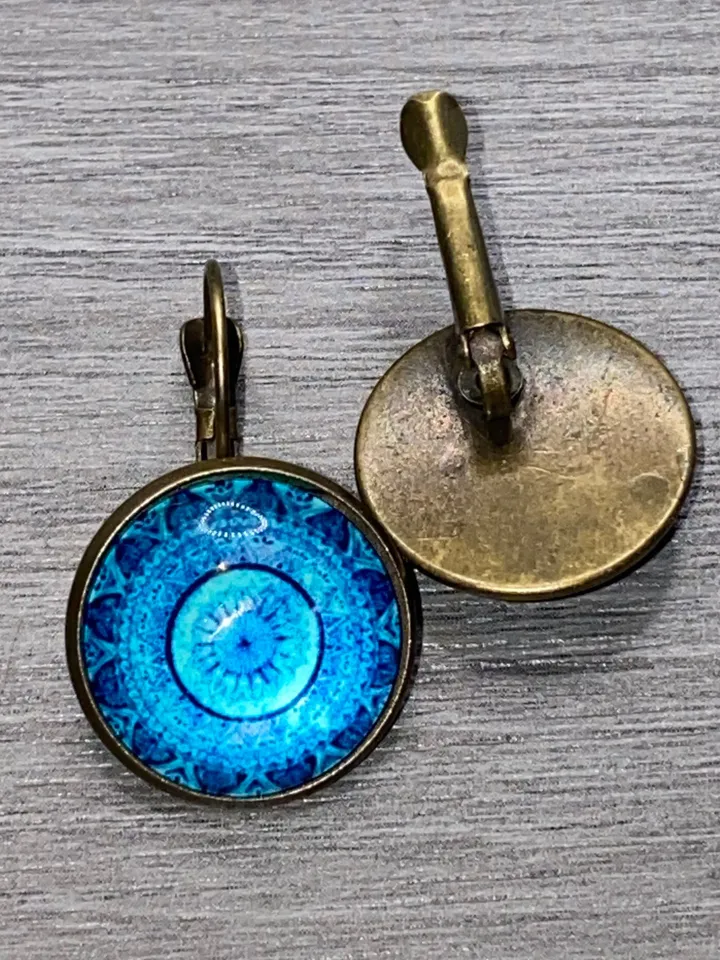 Blue Circle Indie Drop Earrings, bohemian turquoise earrings, unique earrings for women, unique boho earrings, boho hippie earrings, Indie