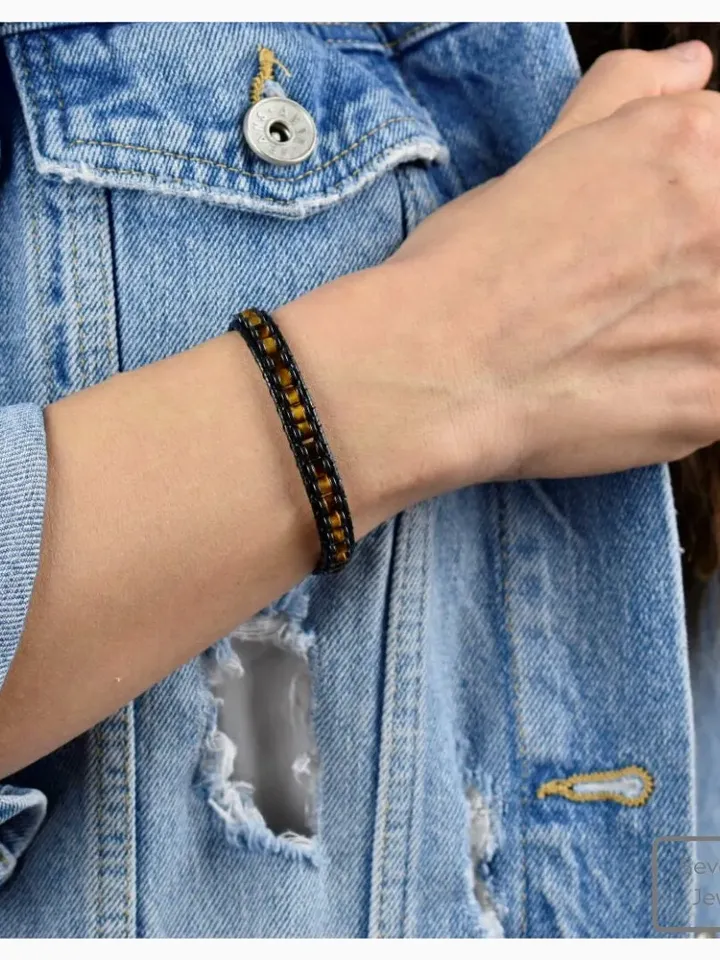 Natural Tiger's Eye Bracelet Slim, Masculine Bracelet, Handmade Gemstone Bracelet, Stylish Design Armlet, Valentine's Gifts
