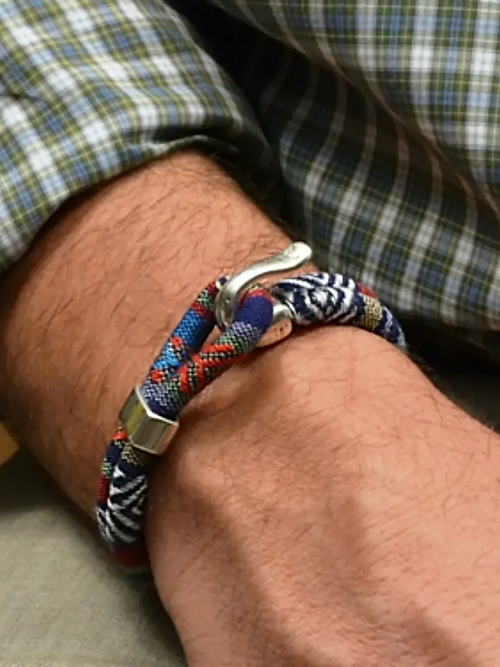 Ethnic Bracelet with Gold Clasp - Festival Jewelry Tribal Pattern - Surfer Bracelet - Unisex Gift for Best Friends - Woven Fabric Cuff