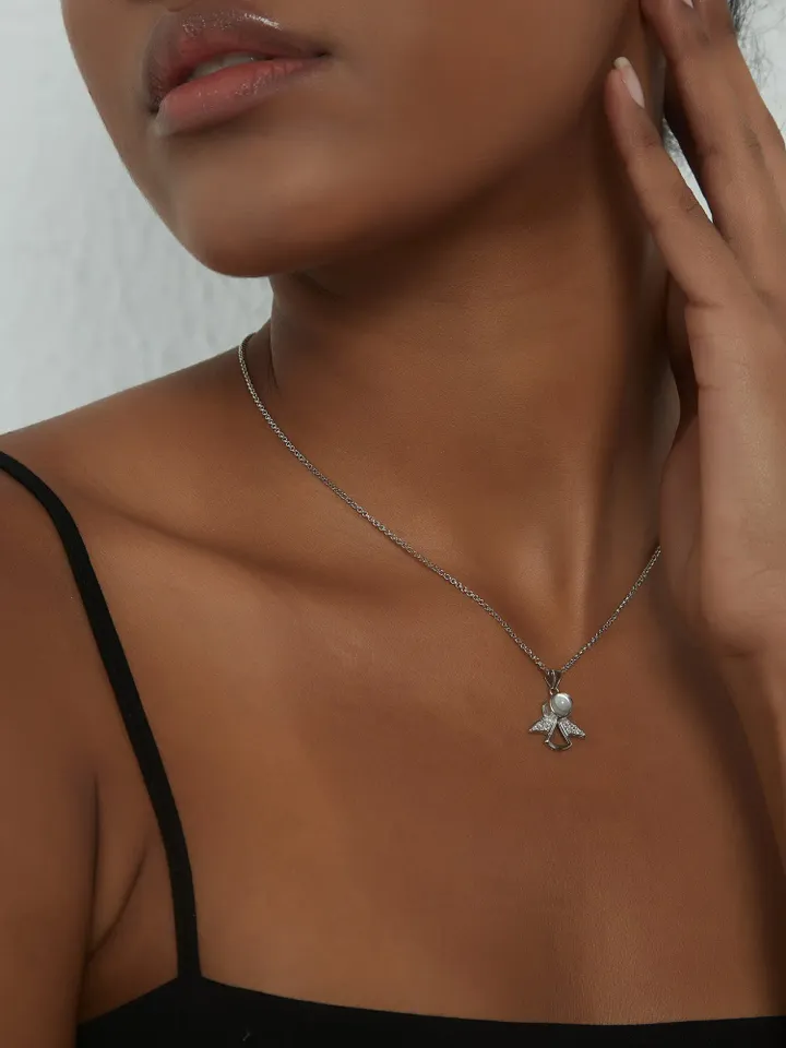 PERIMADE Silver Angel Projection Necklace • Custom Memorial Photo Pendant • Personalized Picture Inside Jewelry • Trendy Best Friend Gift