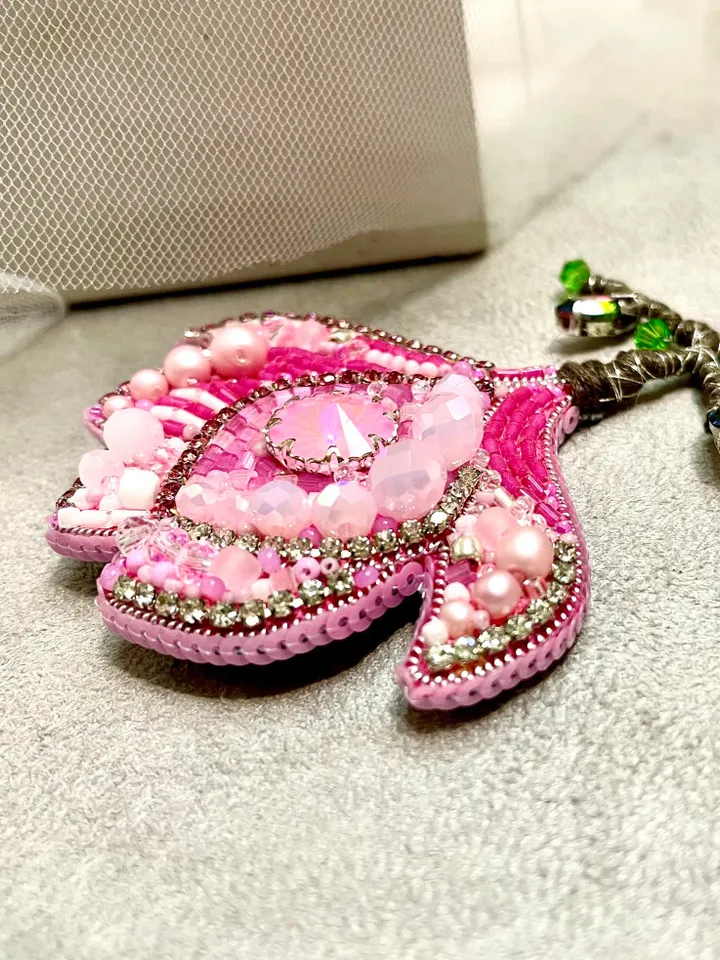 Magnolia Beaded Brooch, Handmade Embroidered Accessory, Crystal Flower of Pink Color Pin, Flower Brooch, Pink Flower