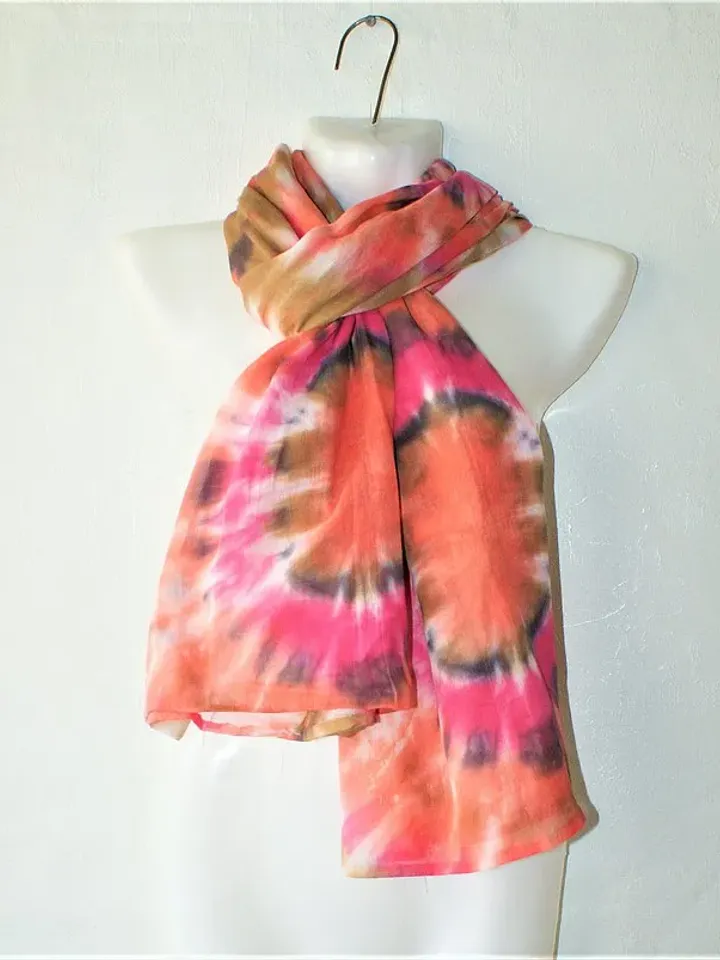 Cotton scarf Orange long tie dye scarf Handmade gift mother's day Tie dye scarf