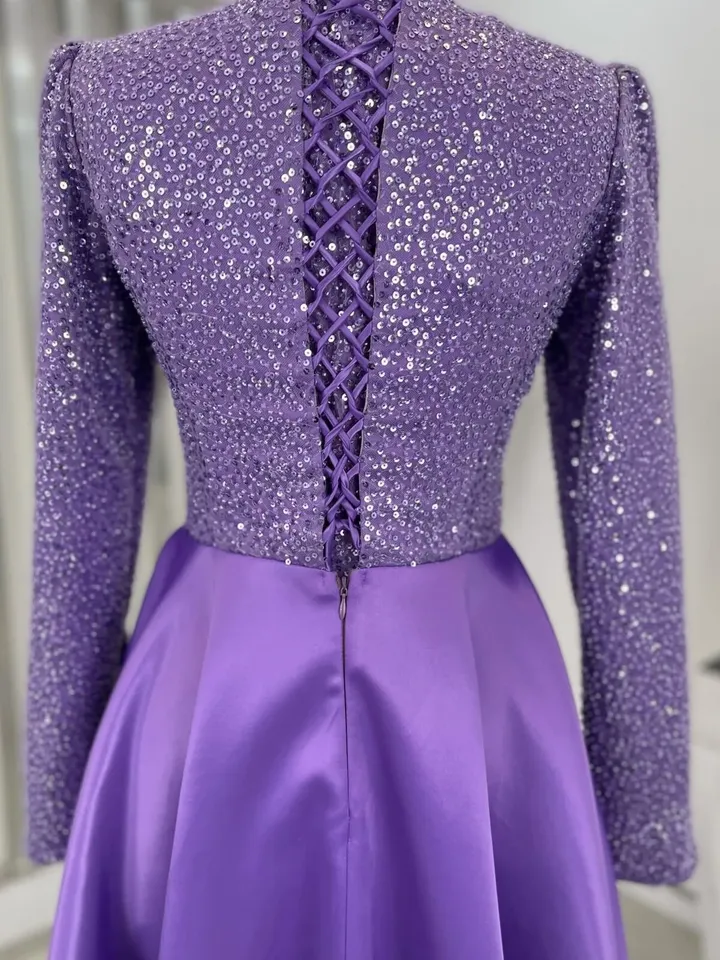 Rüya Ahunare Lilac Satin Wedding Dress, Muslim Evening Gown, Nikah, Islamic Wedding, Engagement, Bridesmaid, Maxi Dress