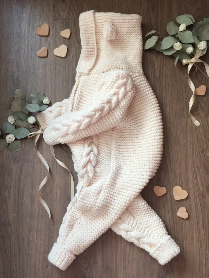 Knitting overall for baby girl. Newborn overall. Take home overall. Overall with bear ears. Baby shower gift for baby girl. Knit romper .