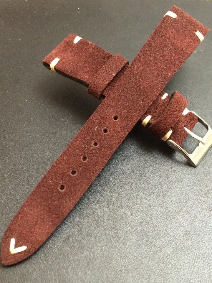 Leather watch band, Suede Leather, Leather watch strap, Brown watch band for 19mm, 20mm lug, Suede Brown, 16mm buckle, FREE SHIPPING
