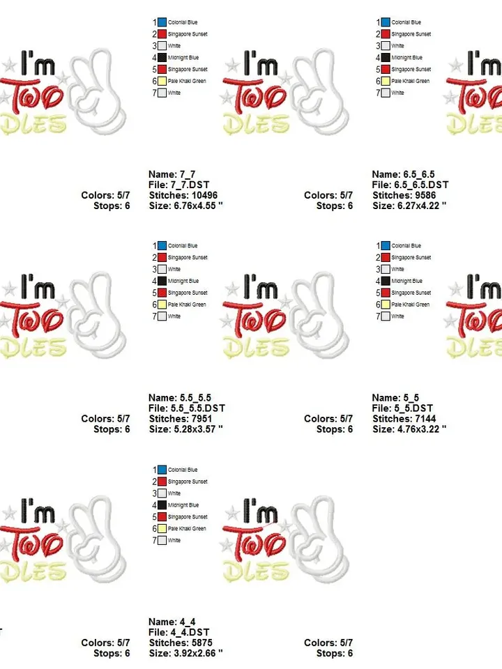 I'm Twodles second applique Birthday number 2 two doodles Mouse Design applique for Machine Embroidery