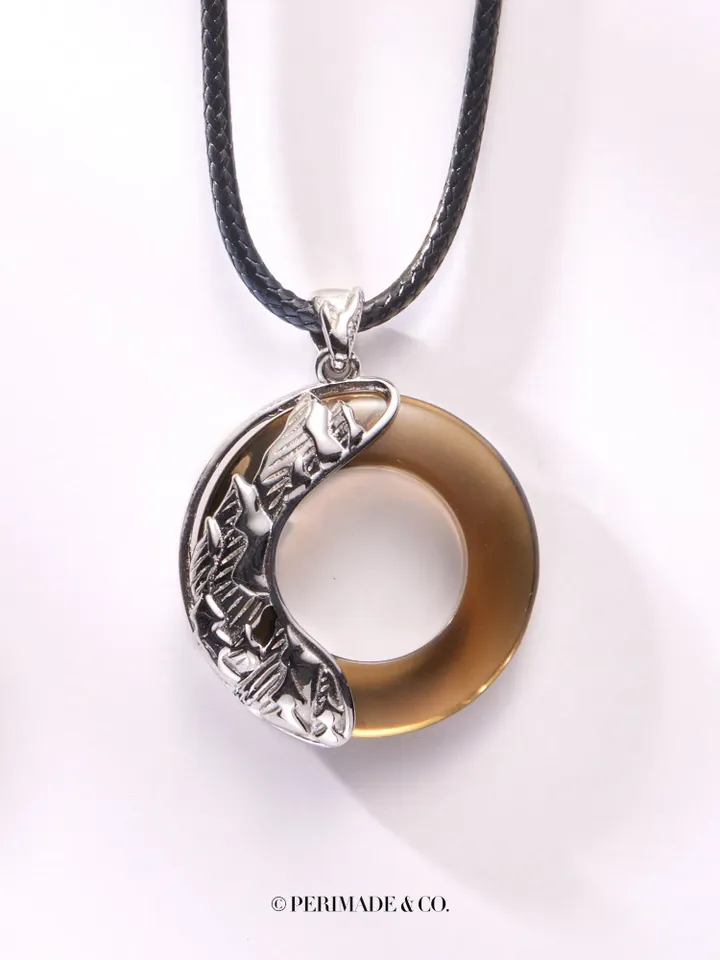 PERIMADE Mountain Ocean Couple Necklace • Matching Obsidian Opal Pendant • Long Distance Relationship Jewelry • Trendy Best Friend Gift