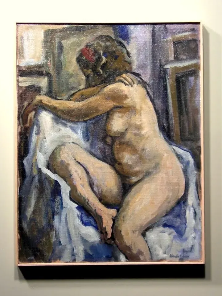Large Figure Painting -Female Nude/Twist- 22x28 Oil on Canvas, Realist Figure Painting, Signed Original Fine Art