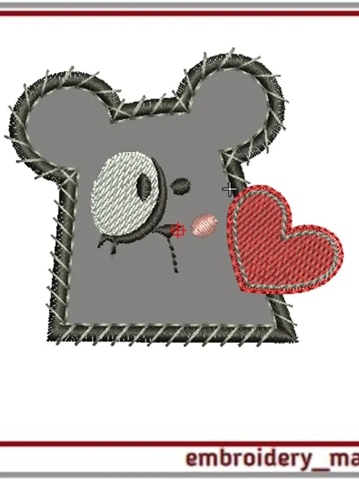 ITH embroidery design Pocket with applique of a in love mouse